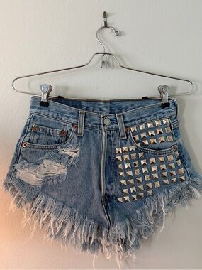 Levi's Light Blue Studded High-Waist Denim Shorts